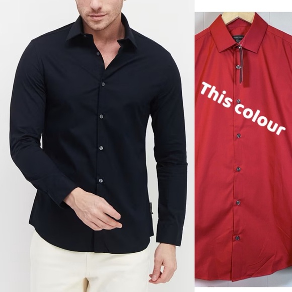 NWT French Connection FCUK Casual Button Down Red Shirt Regular Fit 52TPB Small - Picture 1 of 10